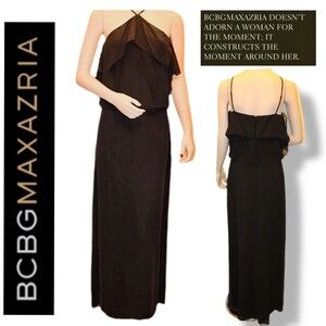 NWT BCBGMAXAZRIA Quiet Luxury Ruffled Halter Maxi Dress 100% Silk Shell Size 0